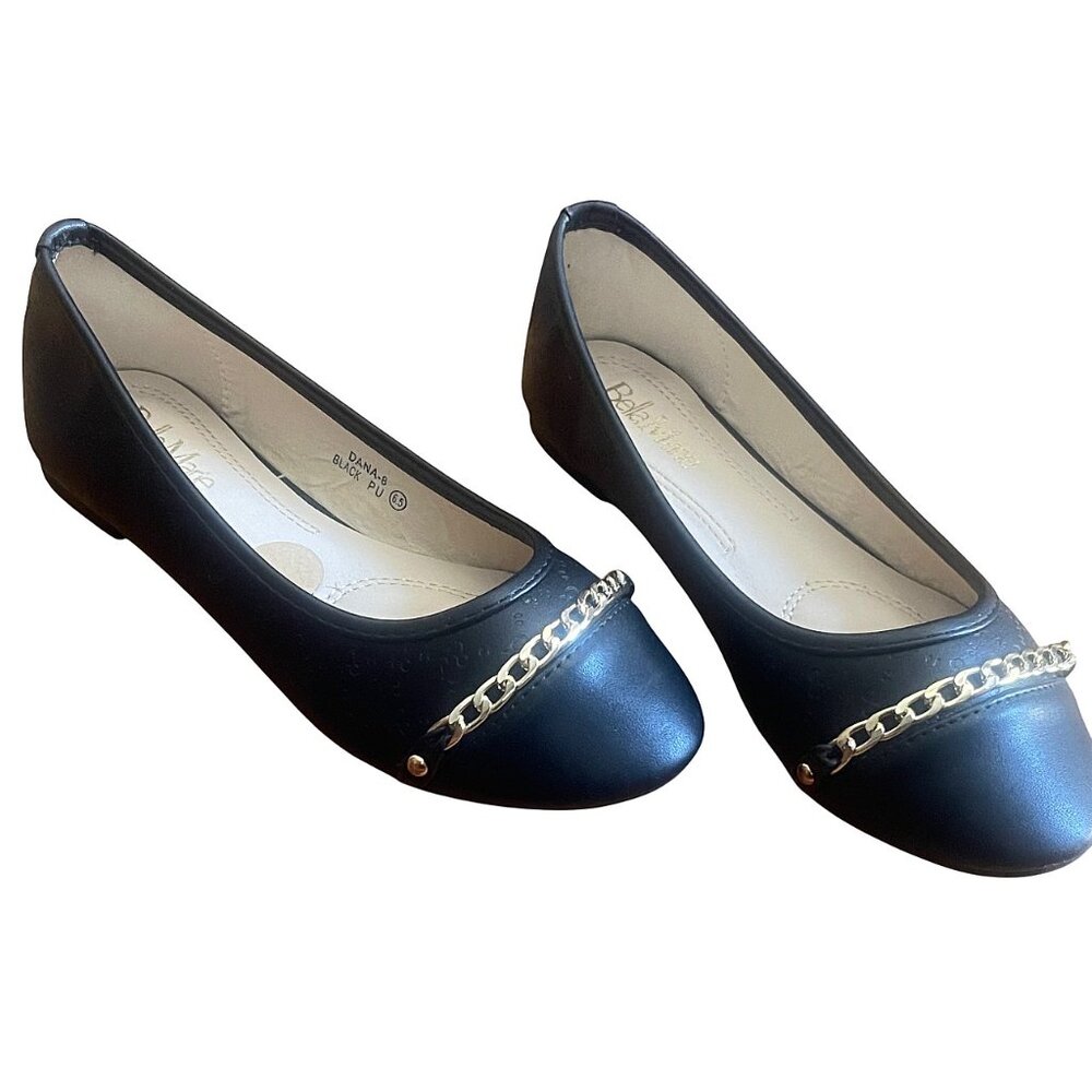 Bella Marie Women's Round Toe Ballet Flat Slip On Shoes w/Gold Chain Accent 6.5 - Picture 3 of 7